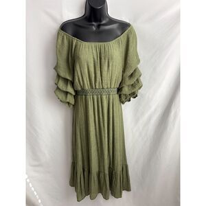 Indigo Rose Olive Green Maxi Dress Size S Ruffle Hem Long Cottage Prairie Boho
